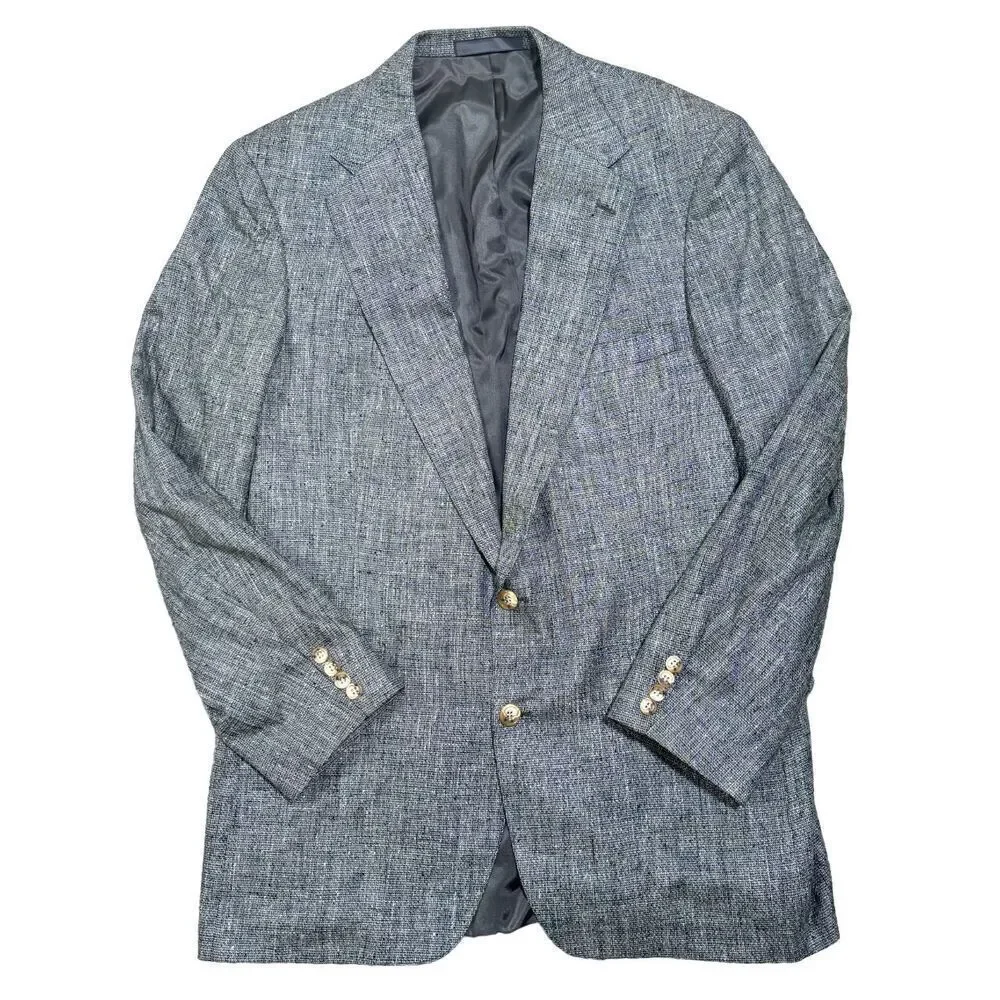 Christian Brooks 100% Silk Gray Blazer Suit Jacket 44 L Tweed 2 Button Pocket US - Picture 1 of 10
